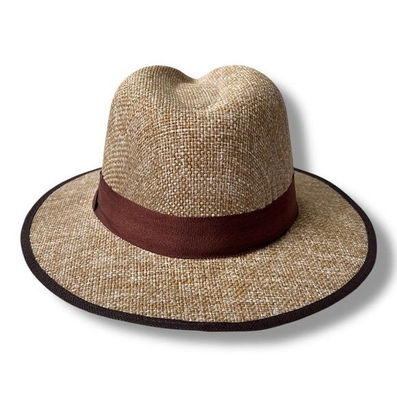 Vintage Sombreros Canotier Straw Boater Skimmer Hat w/ Brown Ribbon Sz Small - Picture 10 of 10